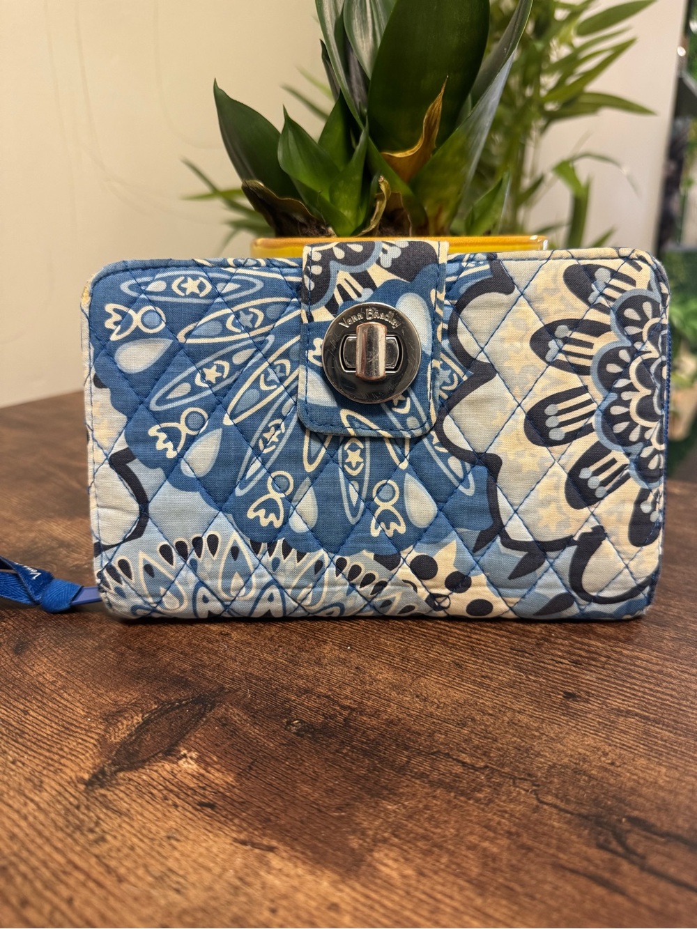 Vera Bradley Blue and Cream Quilted Turn-Lock Wallet